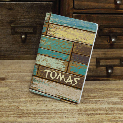 Wood texture custom personalised monogrammed pu leather passport holder case wallet cover (n-006)