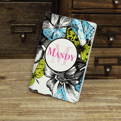Roses and flying butterflies custom personalised monogrammed pu leather passport holder case wallet cover (n-030)