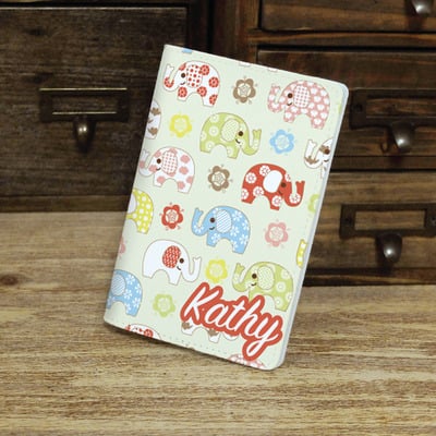 Cute elephant pattern custom personalised monogrammed pu leather passport holder case wallet cover (n-032)