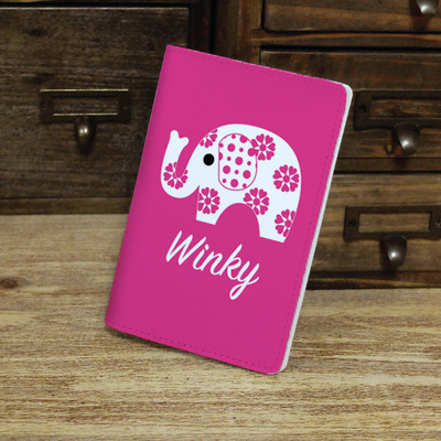 Cute flower elephant custom personalised monogrammed pu leather passport holder case wallet cover, magenta and many colors (n-033)