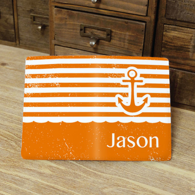 Anchor stripes custom personalised monogrammed pu leather passport holder case wallet cover, orange and many colors (n-034)