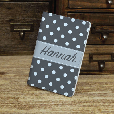 Colorful Polka Dots Custom Personalised Monogrammed PU Leather Passport Holder Case Wallet Cover, charcoal and many colors (S-007)