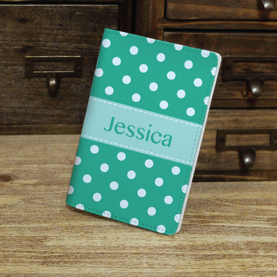 Colorful Polka Dots Custom Personalised Monogrammed PU Leather Passport Holder Case Wallet Cover, teal and many colors (S-007)