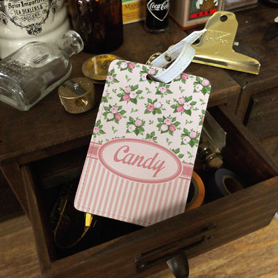 Flower Rose Personalised PU Leather Luggage Tag, Office Tag, Travel Tag, Bag Tag, ID Tag, custom name monogram initial (N-001)