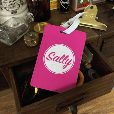 Colorful circle personalised pu leather luggage tag, travel tag, bag tag, custom name monogram initial, magenta and many colors (n-003)