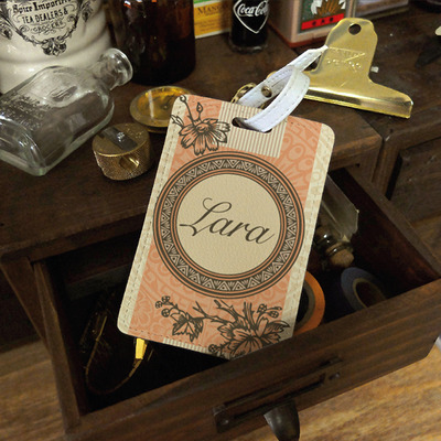 Vintage retro style personalised pu leather luggage tag, travel tag, bag tag, custom name monogram initial (n-010)