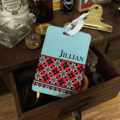 Aztec Tribal, Ancient Pattern Personalised PU Leather Luggage Tag, Travel Tag, Bag Tag, custom name monogram initial (N-014)