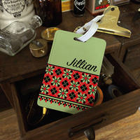 Aztec Tribal, Ancient Pattern Personalised PU Leather Luggage Tag, Travel Tag, Bag Tag, custom name monogram initial (N-014) - Thumbnail 2