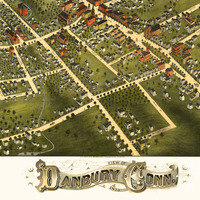 Danbury, Connecticut in 1875 - Bird's Eye View, Map, Aerial, Panorama, Vintage, Antique, Reproduction, Giclée, Fine Art, Wall Art, History - Thumbnail 1