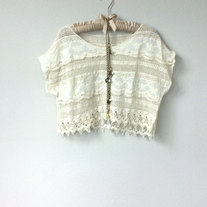 Delicate Lace and Mesh Crochet, Sheer White Crop Top, See Through T Shirt, Cover Up Sweater, with Romantic Tiered Layers