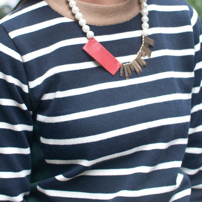 Red leather gold metal glass pearl statement necklace, bridal pearl statement necklace, faux fashion pearl necklace, nl0780 - Thumbnail 3