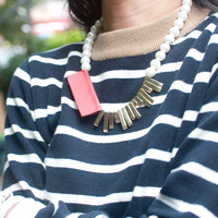 Red Leather Gold Metal Glass Pearl Statement Necklace, Bridal Pearl Statement Necklace, Faux Fashion Pearl Necklace, NL0780 - Thumbnail 1