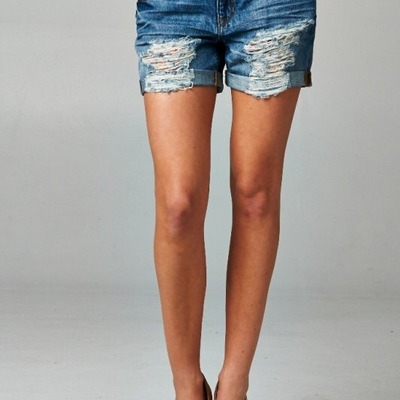 Distressed jean shorts