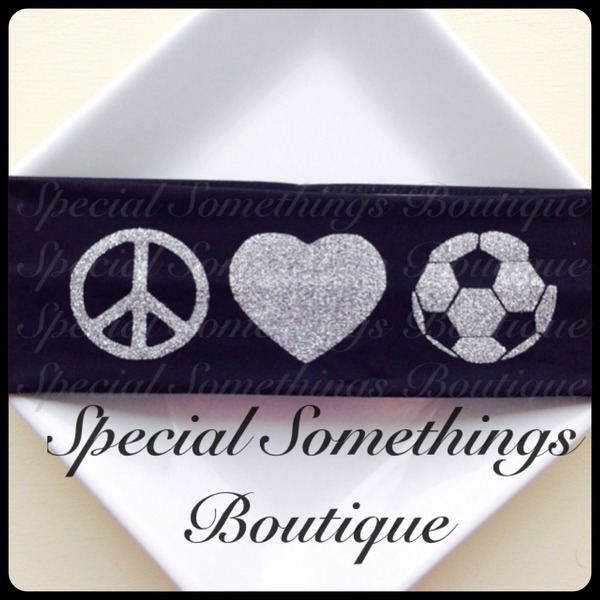 Peace, Love, Soccer Glitter Headband