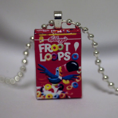 Free chain - kawaii miniature food pendant - froot loops cereal 