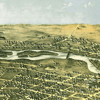 Aurora, Illinois in 1867 - Bird's Eye View, Map, Aerial, Panorama, Vintage, Antique, Reproduction, Giclée, Fine Art, Wall Art, History - Thumbnail 1
