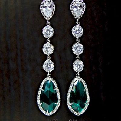 wedding chandelier earrings in emerald czech - style # e157e : luxe in bloom