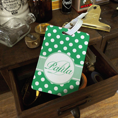 Polka dot monogram personalised pu leather luggage tag, travel tag, bag tag, custom name monogram initial (n-022)