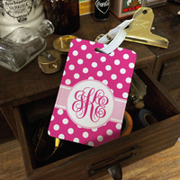 Polka Dot Monogram Personalised PU Leather Luggage Tag, Travel Tag, Bag Tag, custom name monogram initial (N-022) - Thumbnail 1