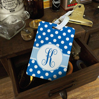 Polka Dot Monogram Personalised PU Leather Luggage Tag, Travel Tag, Bag Tag, custom name monogram initial (N-022) - Thumbnail 2