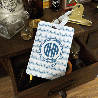 Ocean Pattern Stripes Personalised PU Leather Luggage Tag, Travel Tag, Bag Tag, custom name monogram initial (N-035)