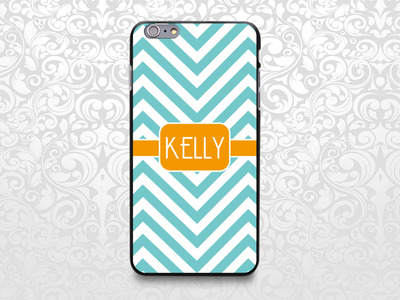 Teal Chevron Pattern custom name case for iPhone 7/6s/5/5s/5c, Samsung S6/Note5, Sony, LG Nexus, Nokia Lumia, HTC One, Moto X (BCBL-5)