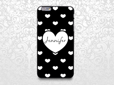 Love Heart Pattern custom name case for iPhone 7/6/6s/5/5s/5c, Samsung S6/Note5, Sony, LG Nexus, Nokia Lumia, HTC One, Moto X, many colors (BCBL-7)