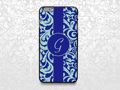 Royal Blue Vintage Elegant pattern custom name case for iPhone 7/6/6s/5s/5c, Samsung S6/Note5, Sony, LG Nexus, Nokia Lumia, HTC One, Moto X (BCBL-24)