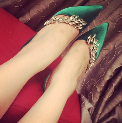 SH228 FROZEN FEVER Elsa shoes spring green with crysal