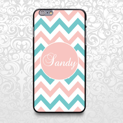 Peach and teal chevron pattern custom name case for iphone 7/6s/6/5/5s/5c, samsung s6/note5, sony, lg nexus, nokia lumia, htc one, moto x (bcbl-25) - Thumbnail 2