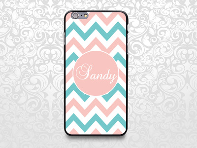 Peach and Teal chevron pattern custom name case for iPhone 7/6s/6/5/5s/5c, Samsung S6/Note5, Sony, LG Nexus, Nokia Lumia, HTC One, Moto X (BCBL-25)
