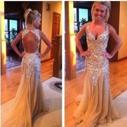 champagne prom dress, long prom dress, lace prom dress, cheap prom dress, 2018 prom dress, backless prom dress, BD14403