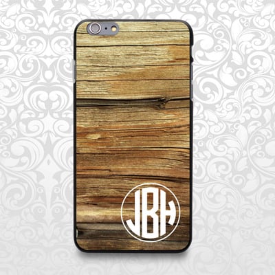 Wood texture monogram custom name case for iphone 7/6/6s/5/5s/5c, samsung s6/note5, sony, lg nexus, nokia lumia, htc one, moto x (bcbl-48) - Thumbnail 1