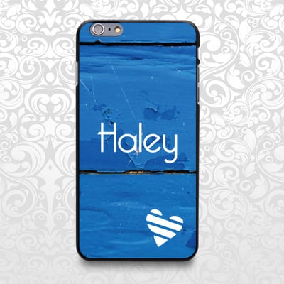 Blue wood little heart custom name case for iphone 7/6/6s/5/5s/5c, samsung s6/note5, sony, lg nexus, nokia lumia, htc one, moto x (bcbl-59) - Thumbnail 1