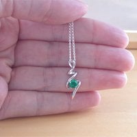 925 Emerald (Lab Created) Pendant & 18"Silver Chain/Emerald Necklace/Emerald Jewellery/Emerald Jewelry/Emerald Jewelery/May Birthstone/Green - Thumbnail 3