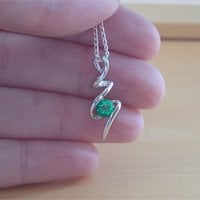 925 Emerald (Lab Created) Pendant & 18"Silver Chain/Emerald Necklace/Emerald Jewellery/Emerald Jewelry/Emerald Jewelery/May Birthstone/Green - Thumbnail 2