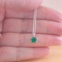 925 Emerald (Lab Created) Solitaire Pendant & 18" Silver Chain/Emerald Necklace/Emerald Jewelry/Emerald Jewellery/Green Gems/May Birthstone - Thumbnail 3