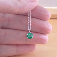 925 Emerald (Lab Created) Solitaire Pendant & 18" Silver Chain/Emerald Necklace/Emerald Jewelry/Emerald Jewellery/Green Gems/May Birthstone - Thumbnail 4