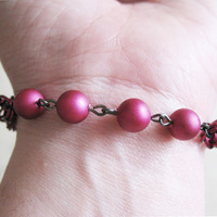 Marsala Wine Chainmaille Bracelet Half Persian Chain Link Beaded Jewelry For Women - Thumbnail 2