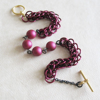 Marsala Wine Chainmaille Bracelet Half Persian Chain Link Beaded Jewelry For Women - Thumbnail 3