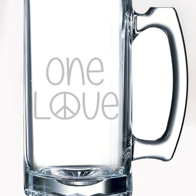One love etched glass stein mug