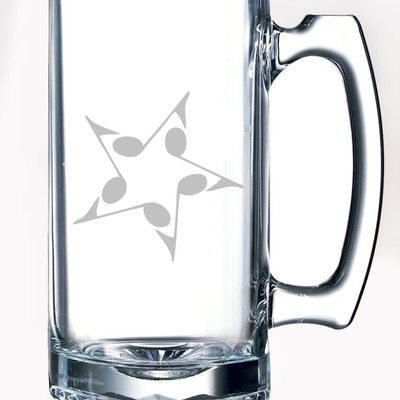 Music note star etched glass stein mug