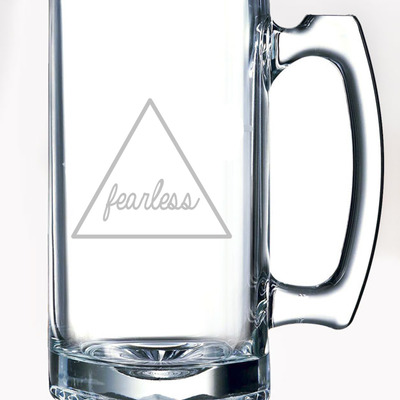 Script fearless triangle etched glass stein mug