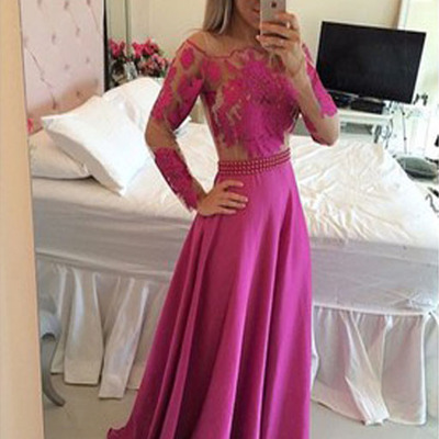 Long sleeve prom dress,a-line prom dress,appliques prom dress,sexy prom dress,15040118