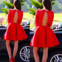 Short Prom Dress,Lace Prom Dress,Backless Prom Dress,A-Line Prom Dress,15040124 - Thumbnail 1