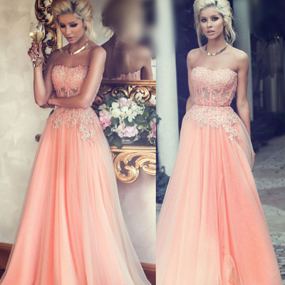 Elegant prom dress,a-line prom dress,strapless prom dress,appliques prom dress,15040129