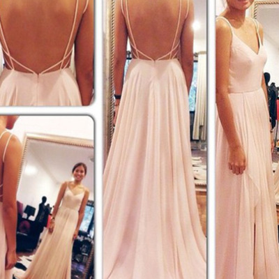 Pink prom dress, long prom dress, chiffon prom dress, cheap prom dress,  backless prom dress, custom prom dress, bd14406