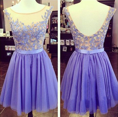 purple prom dress, short prom dress, lace prom dress, cheap prom dress, pretty prom dress, homecoming dress, BD14411