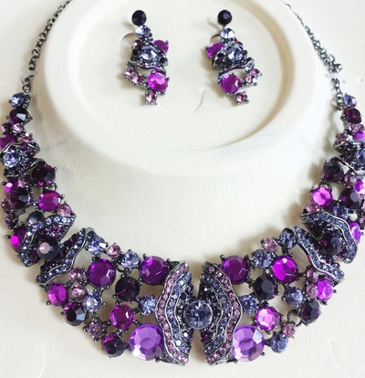 Purple Crystal Necklace & Earrings