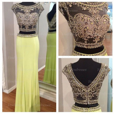Long prom dress, two piece prom dress, cap sleeve prom dress, 2 piece prom dress, gorgeous prom dress, popular prom dress, pd15392